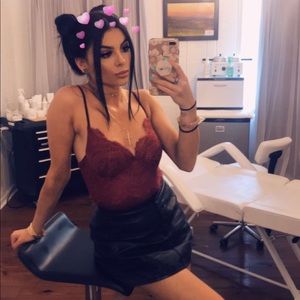 Burgundy windsor lace body suit